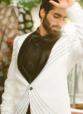 White embroidered crepe tuxedo 1