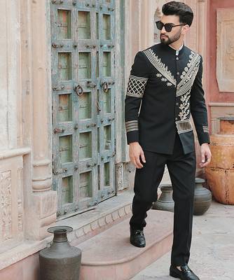 Black embroidered jute bandhgala 1