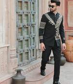 Black embroidered jute bandhgala