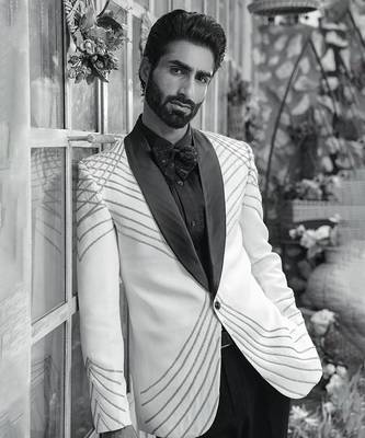 White embroidered crepe tuxedo 3