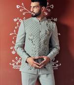 Blue embroidered crepe bandhgala