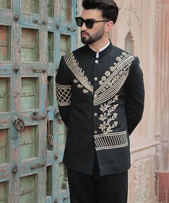 Black embroidered jute bandhgala 3