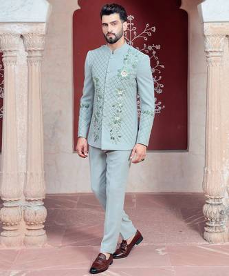 Blue embroidered crepe bandhgala 2