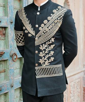 Black embroidered jute bandhgala 4