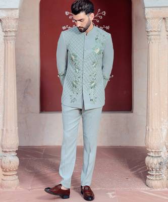 Blue embroidered crepe bandhgala 3