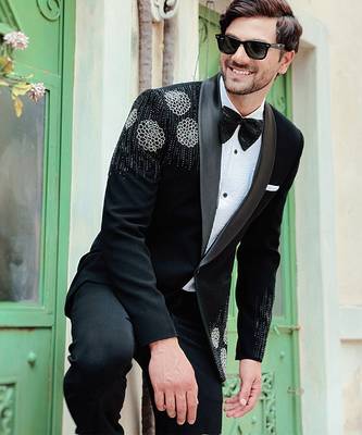 Black embroidered crepe tuxedo 2