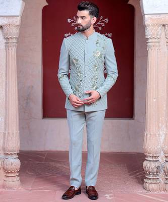 Blue embroidered crepe bandhgala 4