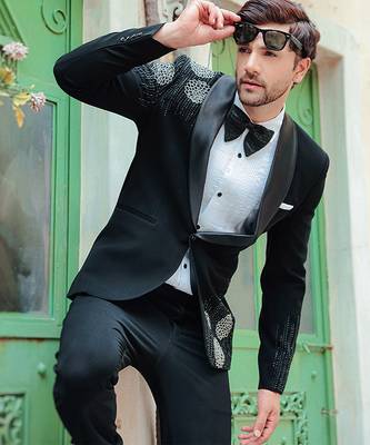 Black embroidered crepe tuxedo 3
