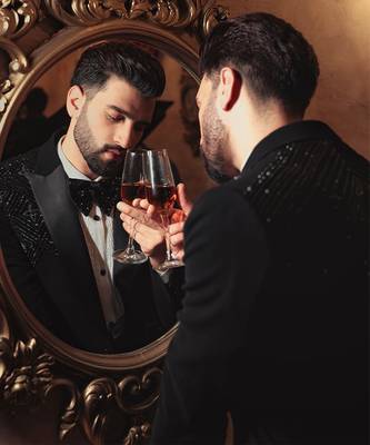 Black embroidered crepe tuxedo 1
