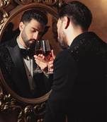 Black embroidered crepe tuxedo