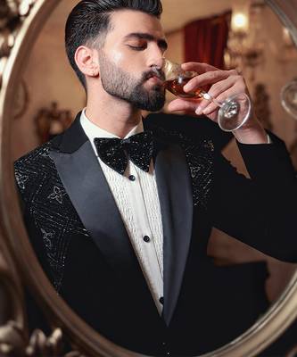 Black embroidered crepe tuxedo 2