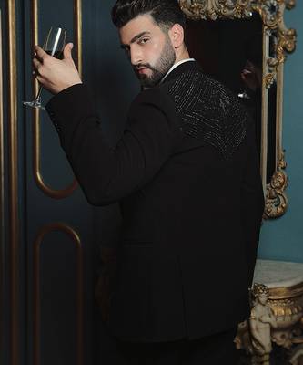 Black embroidered crepe tuxedo 3
