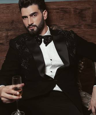 Black embroidered crepe tuxedo 4