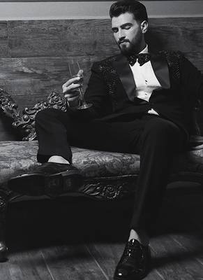 Black embroidered crepe tuxedo 5