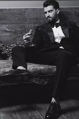 Black embroidered crepe tuxedo