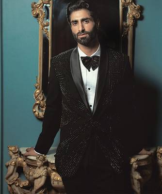 Black embroidered crepe tuxedo 1
