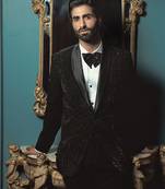 Black embroidered crepe tuxedo