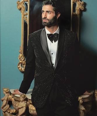 Black embroidered crepe tuxedo 2