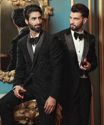 Black embroidered crepe tuxedo 3
