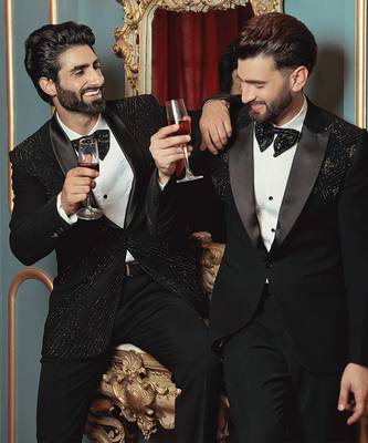 Black embroidered crepe tuxedo 4