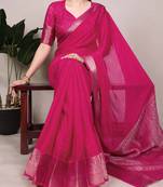 Charm Chinon Self-Printed Saree with Intricate Zari Work