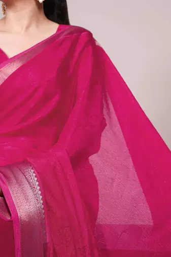 Charm Chinon Self-Printed Saree with Intricate Zari Work
