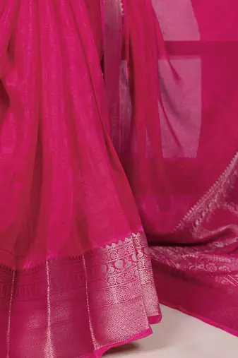 Charm Chinon Self-Printed Saree with Intricate Zari Work