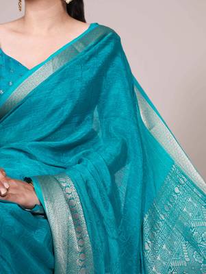 Timeless Charm Chinon Self-Printed Saree with Intricate Zari Work 2