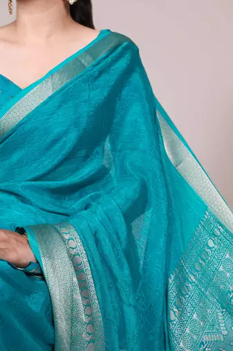 Timeless Charm Chinon Self-Printed Saree with Intricate Zari Work