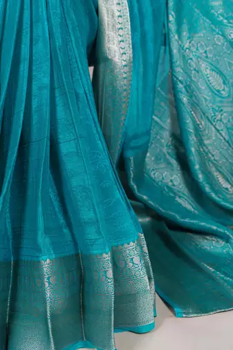 Timeless Charm Chinon Self-Printed Saree with Intricate Zari Work