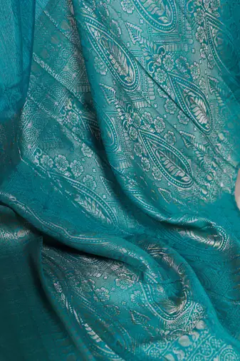 Timeless Charm Chinon Self-Printed Saree with Intricate Zari Work