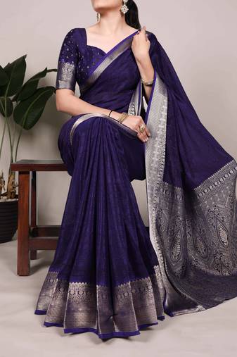 Timeless Charm Chinon Self-Printed Saree with Intricate Zari Work