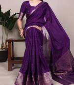 Timeless Charm Chinon Self-Printed Saree with Intricate Zari Work