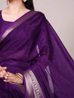 Timeless Charm Chinon Self-Printed Saree with Intricate Zari Work 2