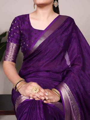 Timeless Charm Chinon Self-Printed Saree with Intricate Zari Work 3