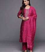 pink embroidery viscose straight kurta set with dupatta