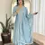 light blue embroidery vichitra silk anarkali kurta pant set with dupatta