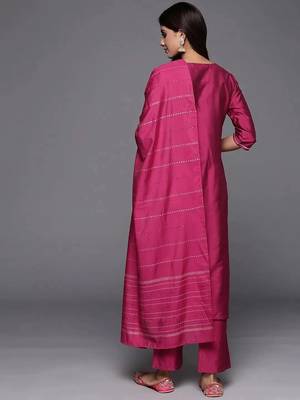 pink embroidery viscose straight kurta set with dupatta 4