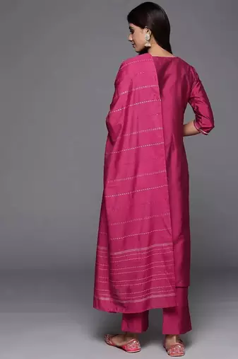pink embroidery viscose straight kurta set with dupatta