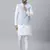 White kurta pyjama with sky blue linen nehru jacket