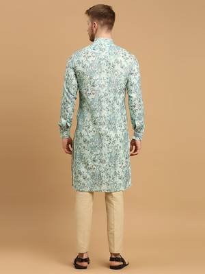 Sea green kurta with ethnic motif prints and gold thread work 2