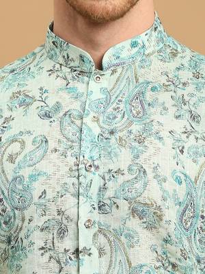 Sea green kurta with ethnic motif prints and gold thread work 3