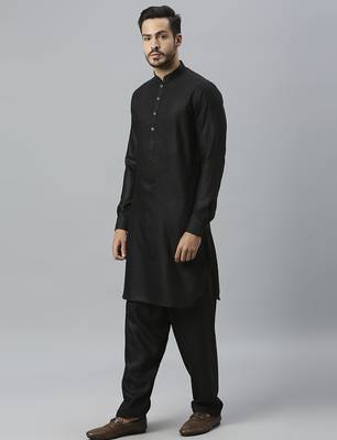 Black yoke design cotton kurta with pathani salwar 1