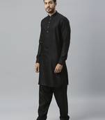 Black yoke design cotton kurta with pathani salwar
