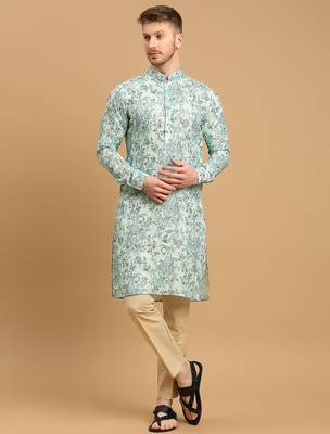 Sea green kurta with ethnic motif prints and gold thread work 4