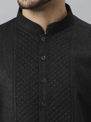 Black yoke design cotton kurta with pathani salwar 2