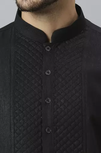 Black yoke design cotton kurta with pathani salwar