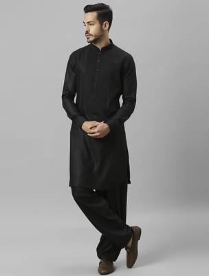 Black yoke design cotton kurta with pathani salwar 4
