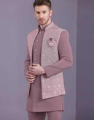 Onion pink indowestern with lucknowi embroidered long jacket 1