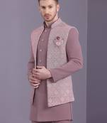Onion pink indowestern with lucknowi embroidered long jacket